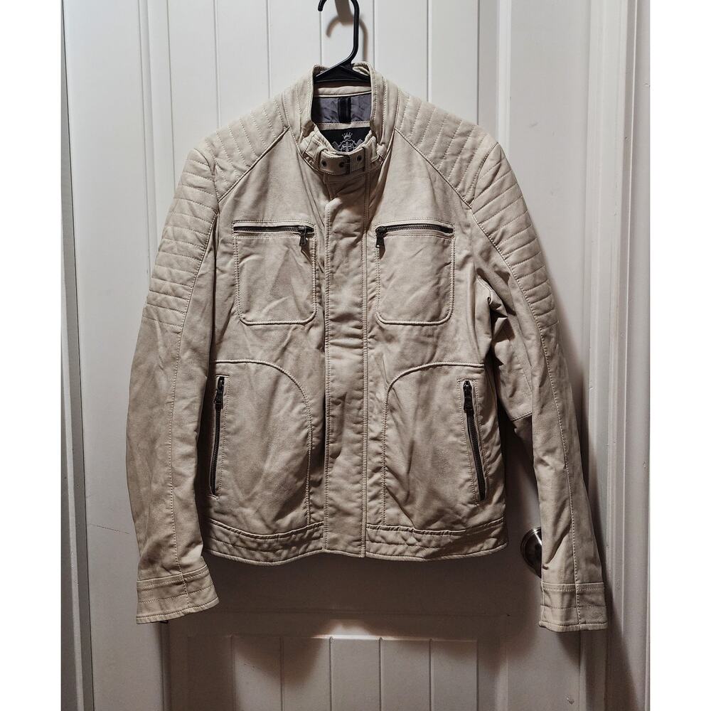Express Faux Leather Moto Biker Jacket Beige Men’s Size S